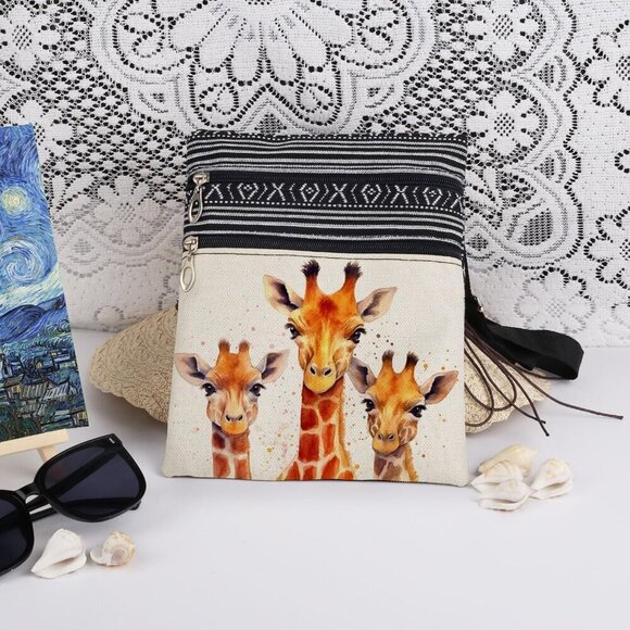 Giraffe Crossbody Bag Polyester Adjustable Strap Safari Women Travel Purse - Picture 3 of 7